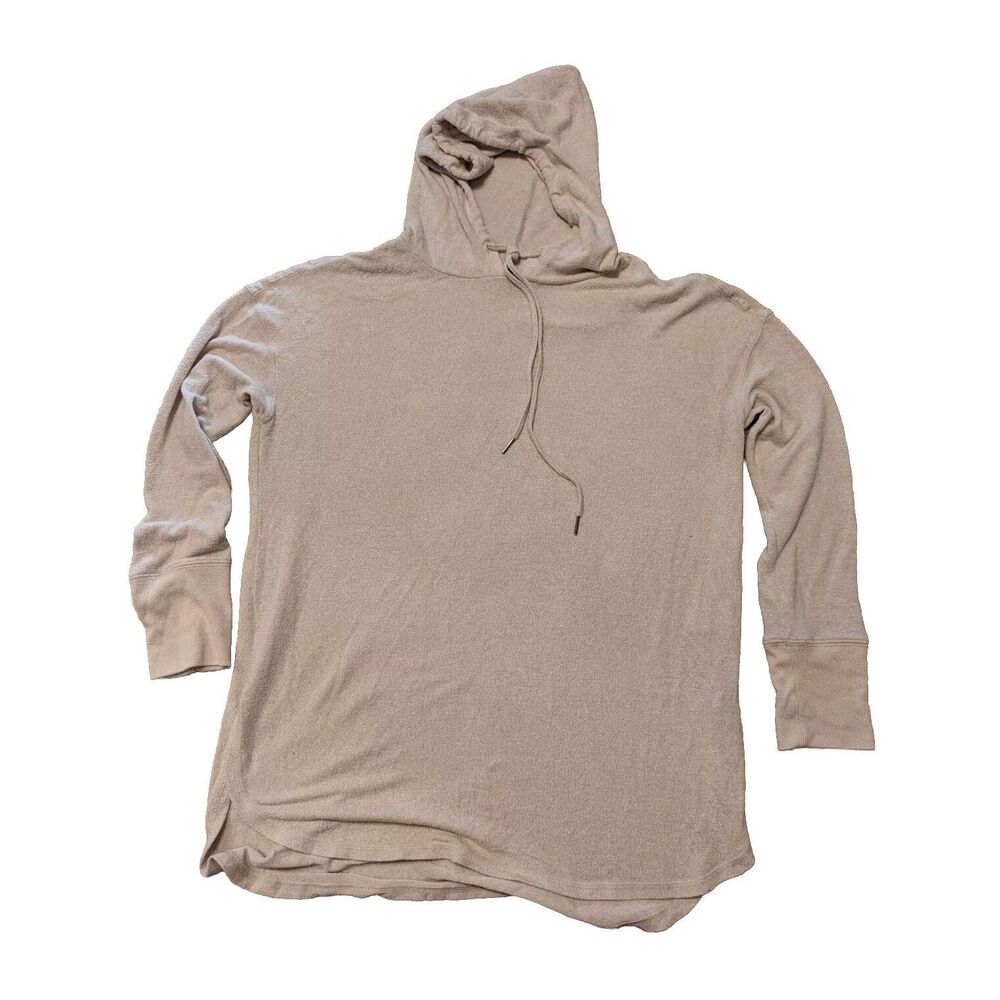 Free Press Women Hoodie Sweater Tan Knit Long Sleeve Drawstring Rayon Size M